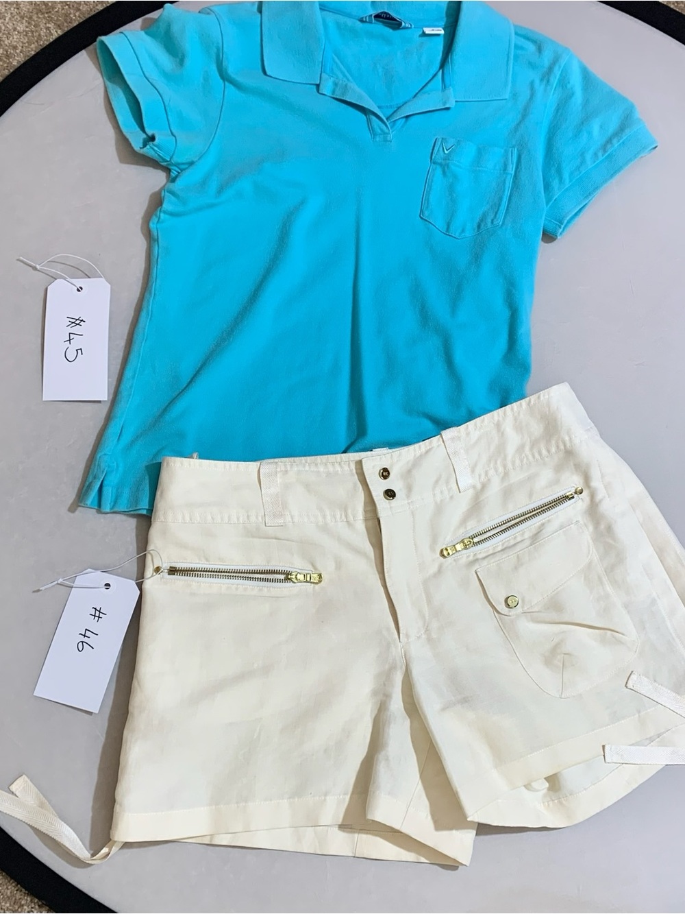 Callaway Cream Utility Shorts with Gold Zipper Accents